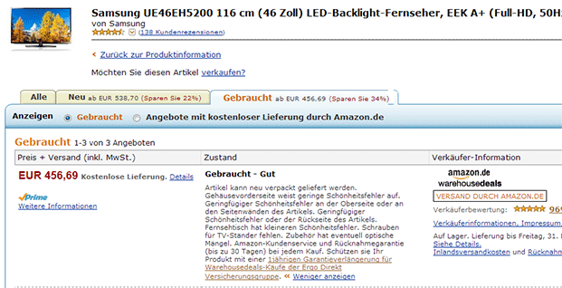Zustandsbeschreibung Retourenkauf